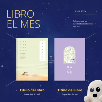 Anuncio minimalista de recomendación de libros en azul y malva