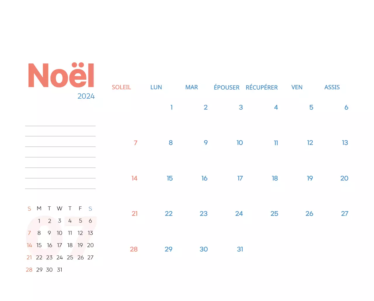 Calendrier de travail avec de belles illustrations