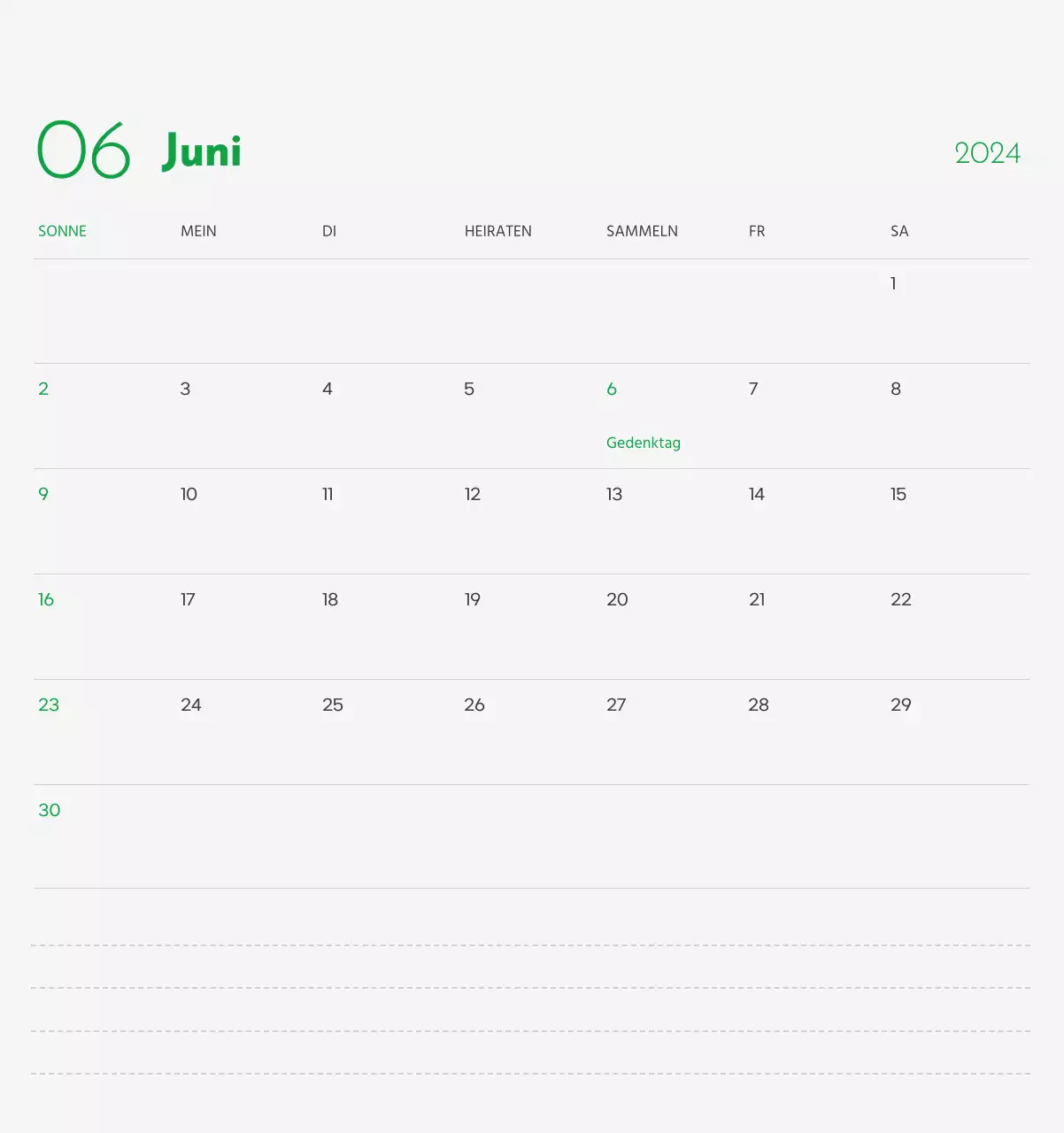 Ein Kalender mit dem Bild eines Welpen und einer niedlichen Botschaft in grünen Akzenten