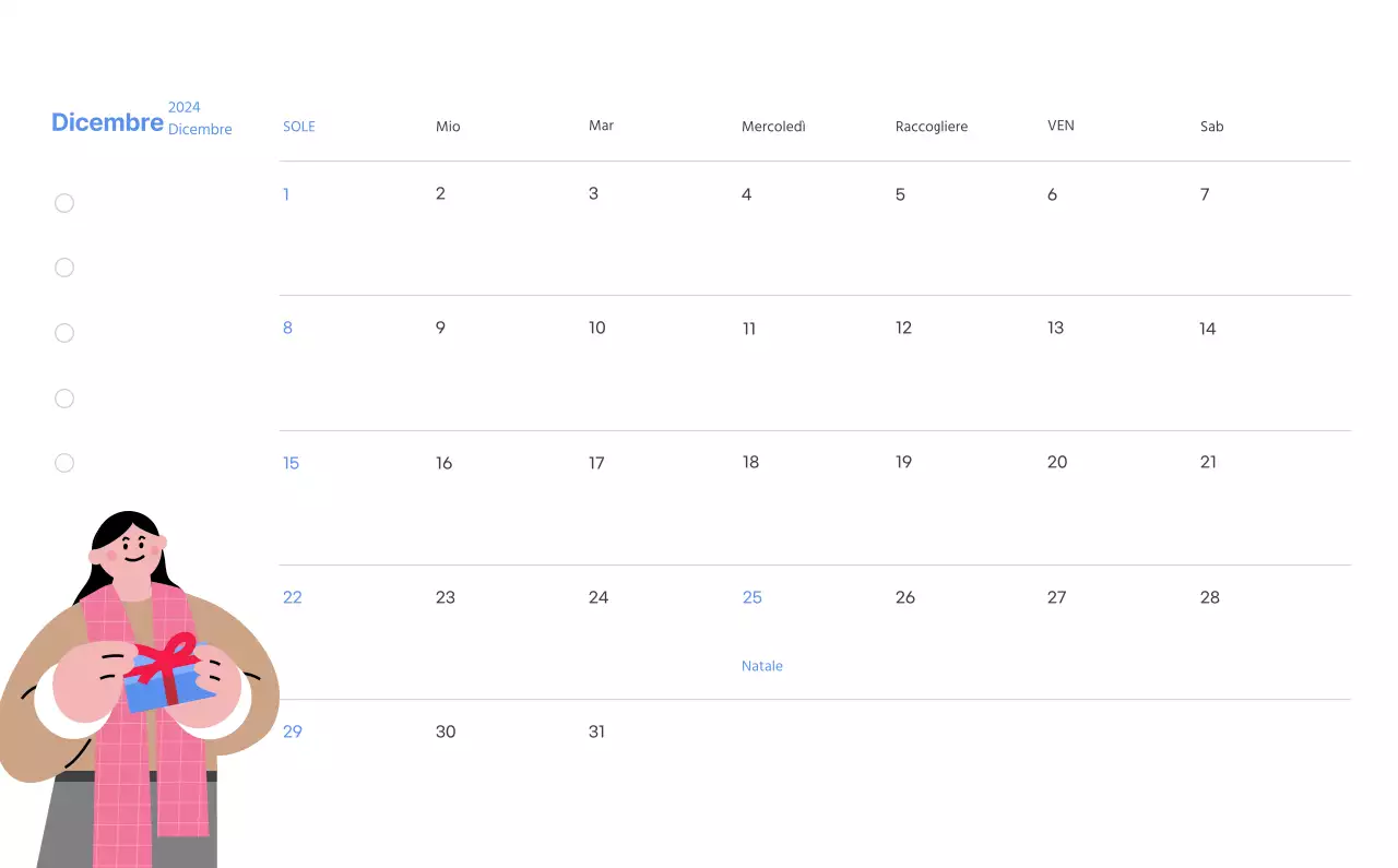 Calendario motivazionale con illustrazioni energetiche e citazioni positive su sfondo azzurro