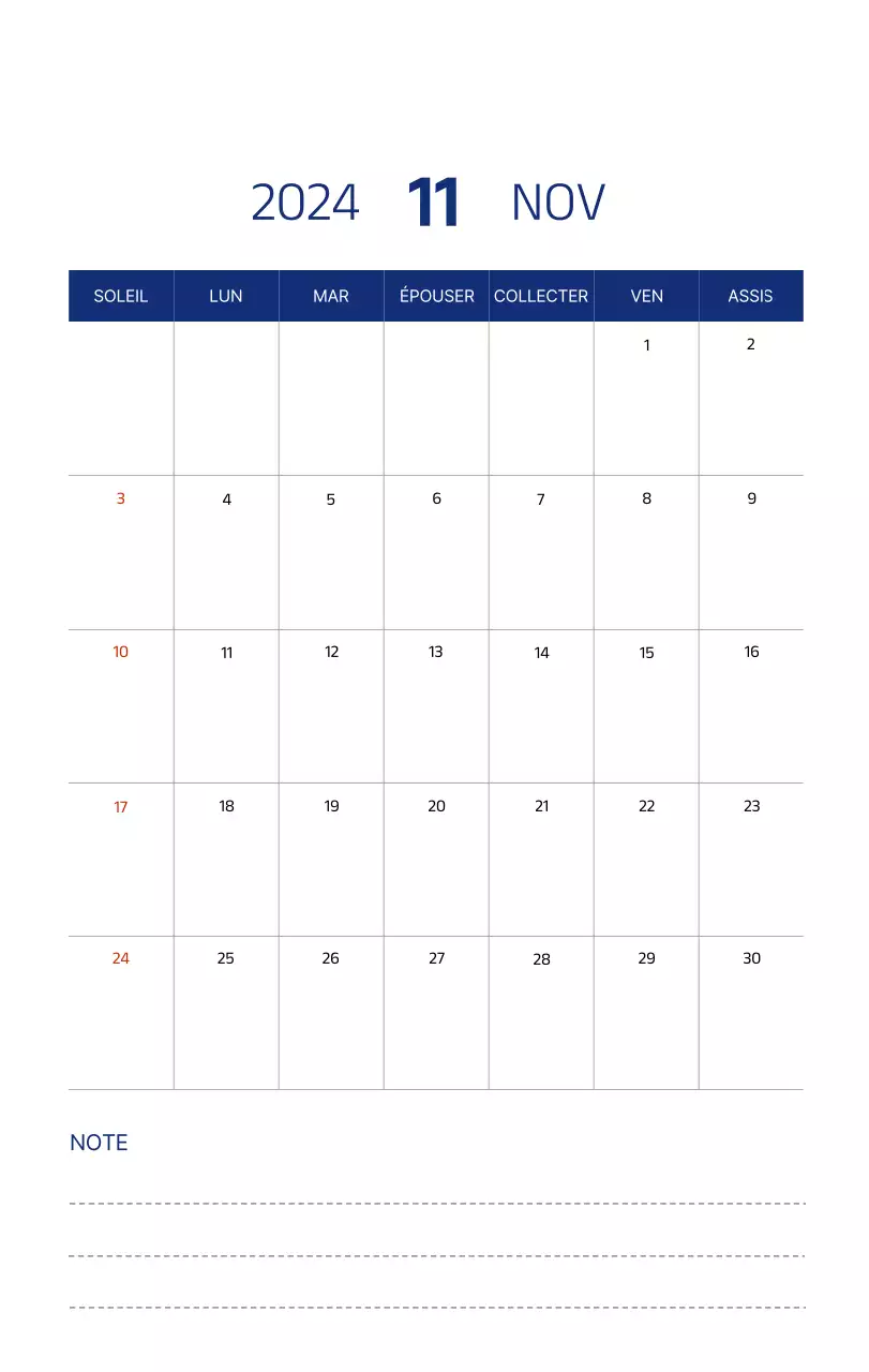Calendrier simple avec des illustrations épurées en bleu