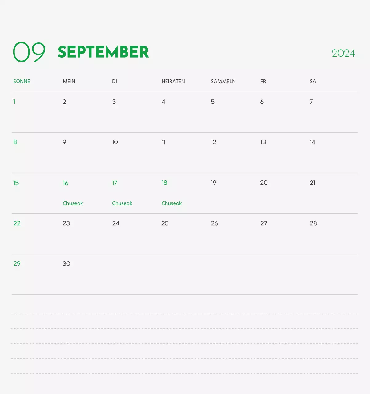 Ein Kalender mit dem Bild eines Welpen und einer niedlichen Botschaft in grünen Akzenten