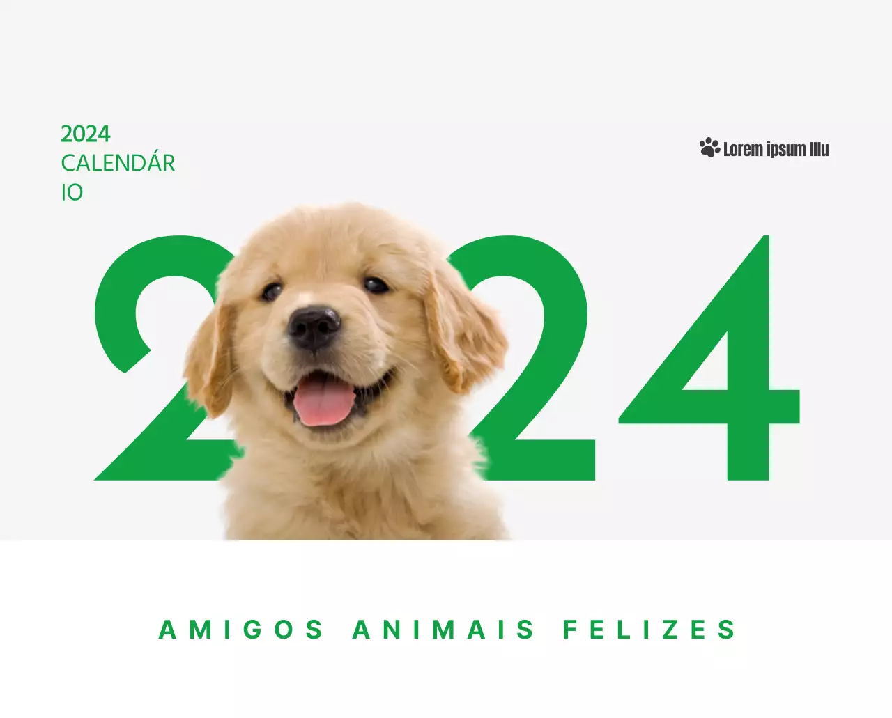 Um calendário com a imagem de um cachorrinho e uma mensagem bonita em tons de verde