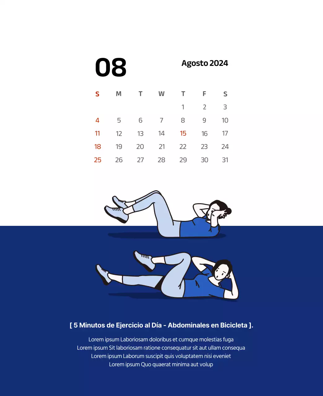 Calendario sencillo con ilustraciones limpias en azul