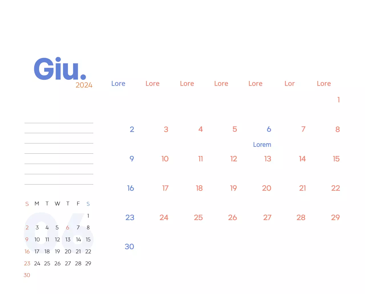 Calendario di lavoro con splendide illustrazioni