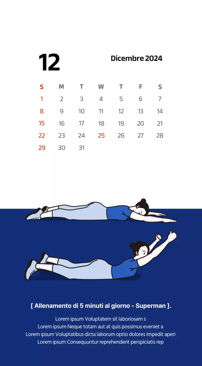 Calendario semplice con illustrazioni pulite in blu