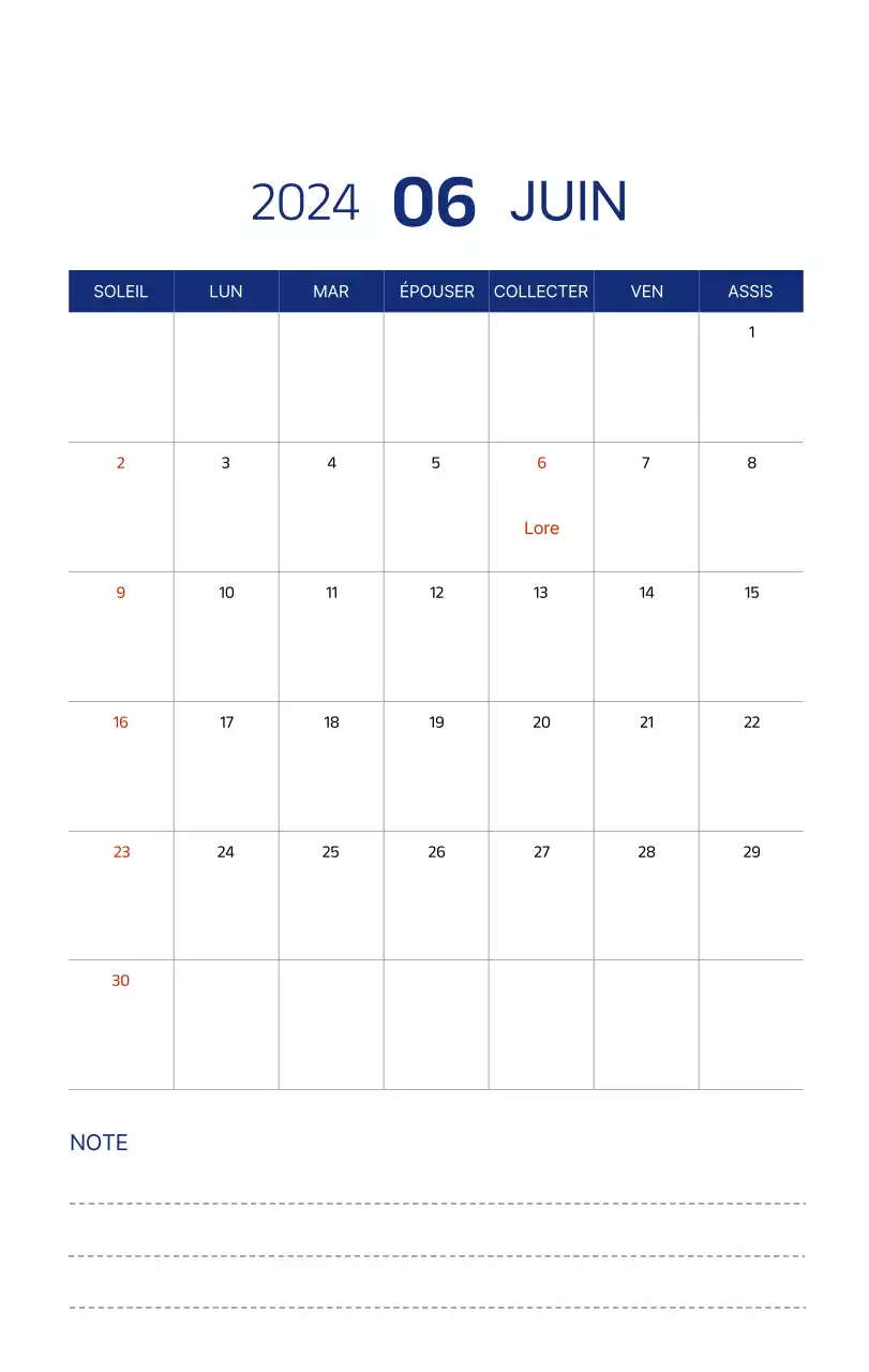Calendrier simple avec des illustrations épurées en bleu