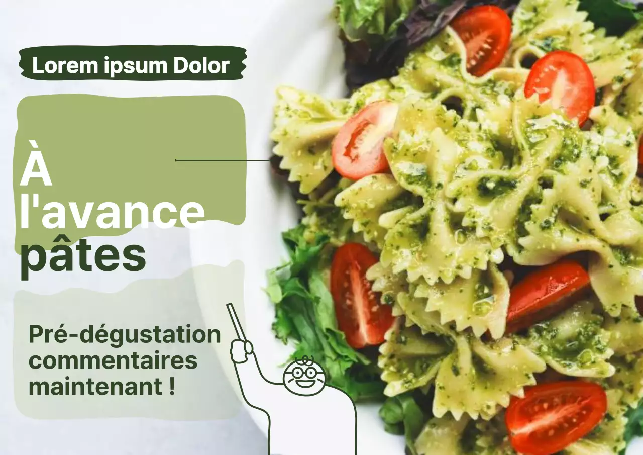 Publicité pour la revue des pâtes modernes en vert et chartreuse