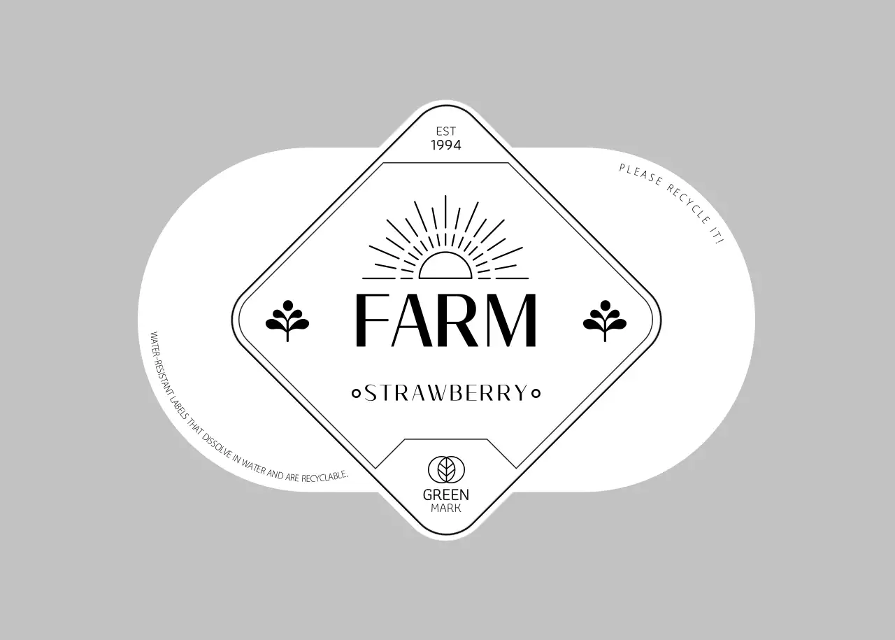 Stiker label stroberi pertanian ramah lingkungan berwarna hitam