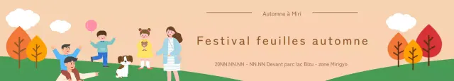 Bannière du festival des feuilles d'automne avec une illustration d'une famille passant un moment heureux dans un jardin
