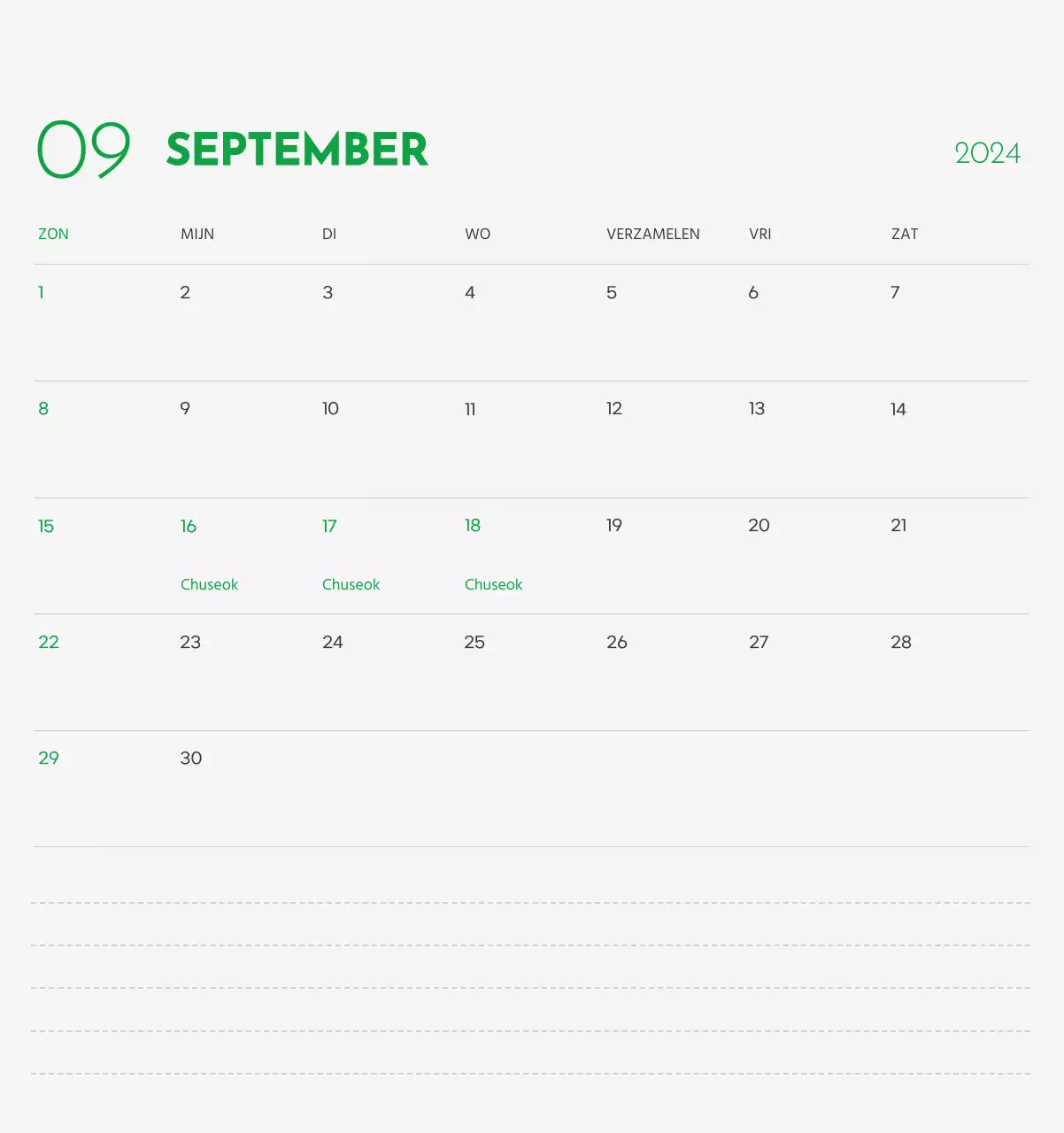 Een kalender met een afbeelding van een puppy en een schattige boodschap in groene accenten