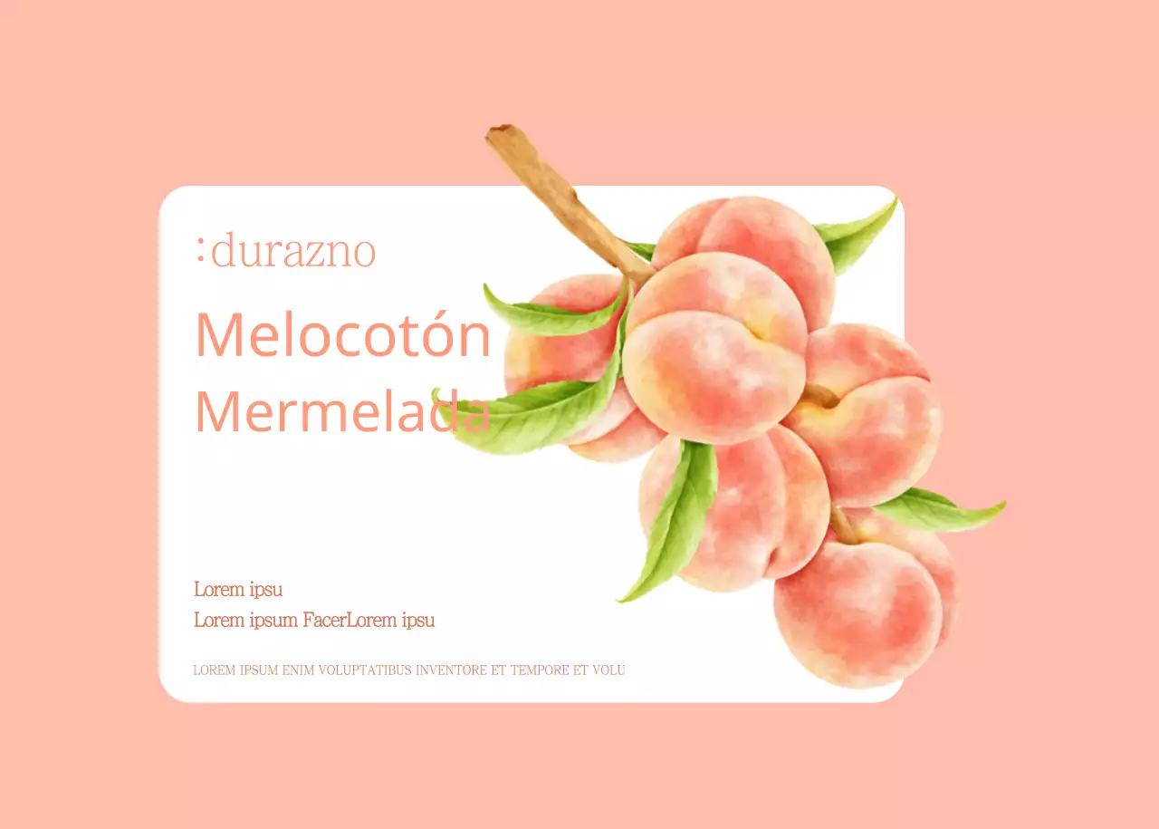 Etiqueta de mermelada de melocotón y manzana en rosa claro y verde