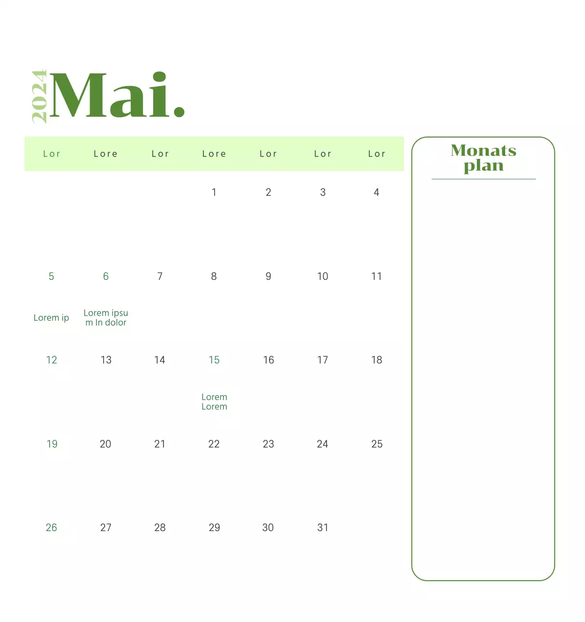 Kalender mit Jugendillustrationen auf gelbem und grünem Hintergrund