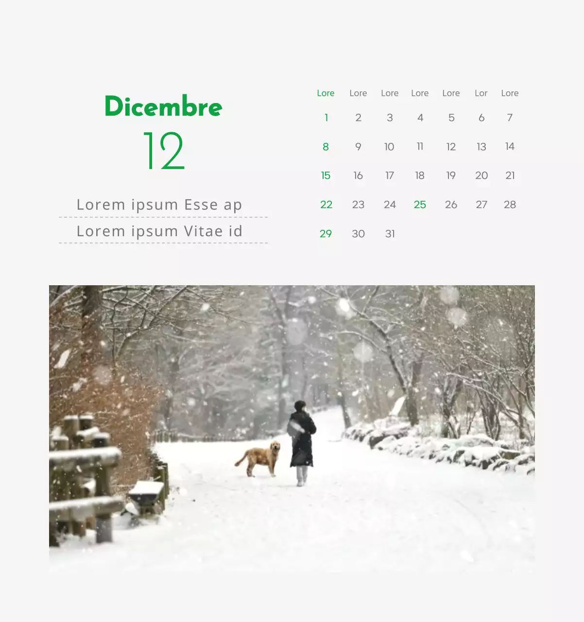 Un calendario con l'immagine di un cucciolo e un simpatico messaggio in verde.