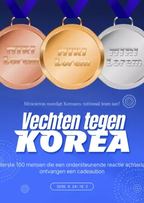 Een pop-art juichadvertentie voor de Aziatische Spelen in blauw en wit