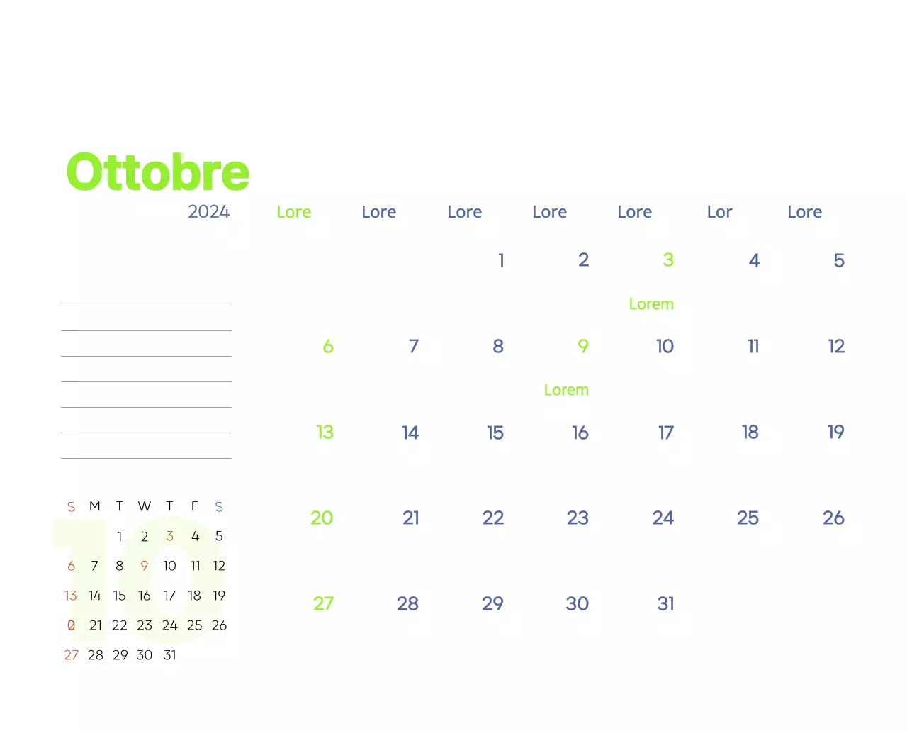 Calendario di lavoro con splendide illustrazioni