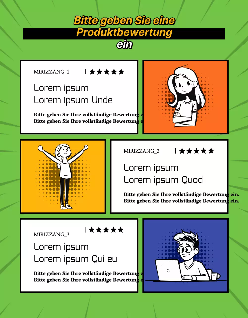 Eine Produktwerbung im Retro-Cartoon-Stil in Rot und Regenbogenfarben