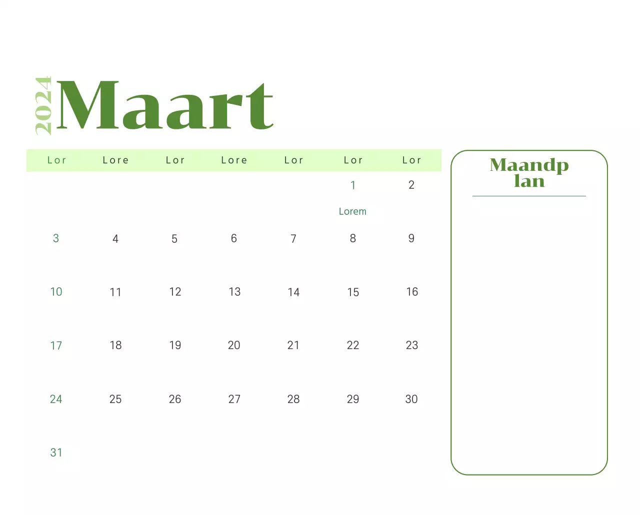 Kalender met jeugdillustraties op een gele en groene achtergrond