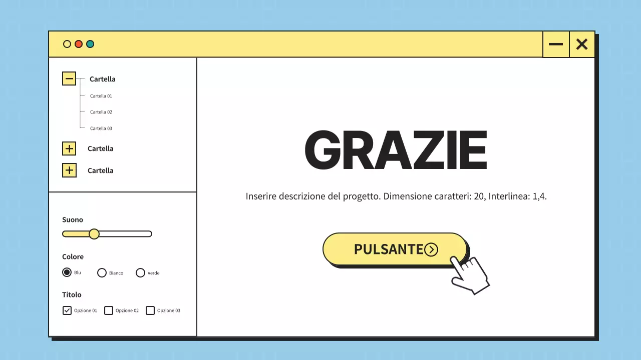 UI desktop minimalista in blu e giallo Profilo aziendale