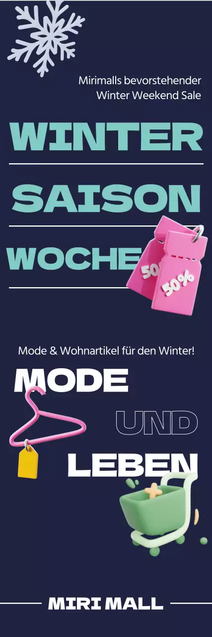Ein klares Schriftlayout und 3D-Symbole zum Einkaufen sowie Schneeflockengrafiken unterstreichen die winterliche Aktionswoche