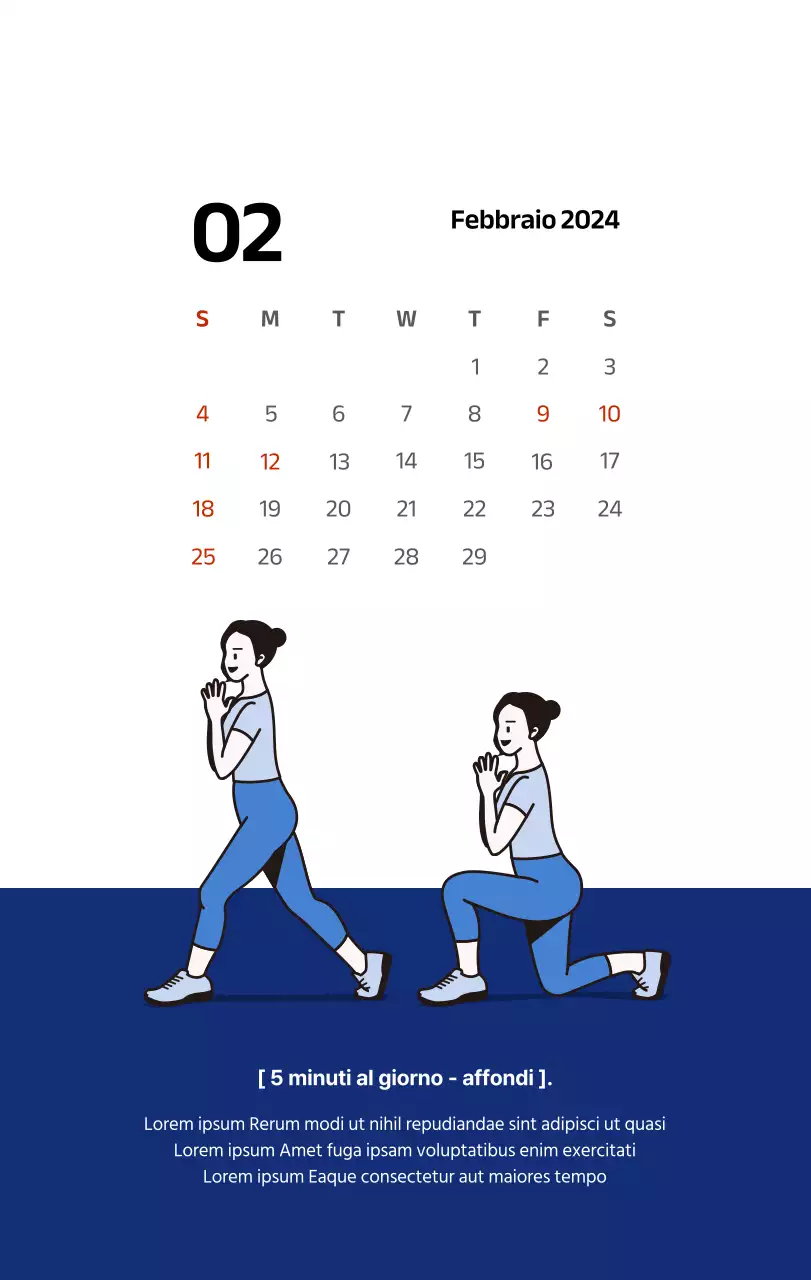 Calendario semplice con illustrazioni pulite in blu