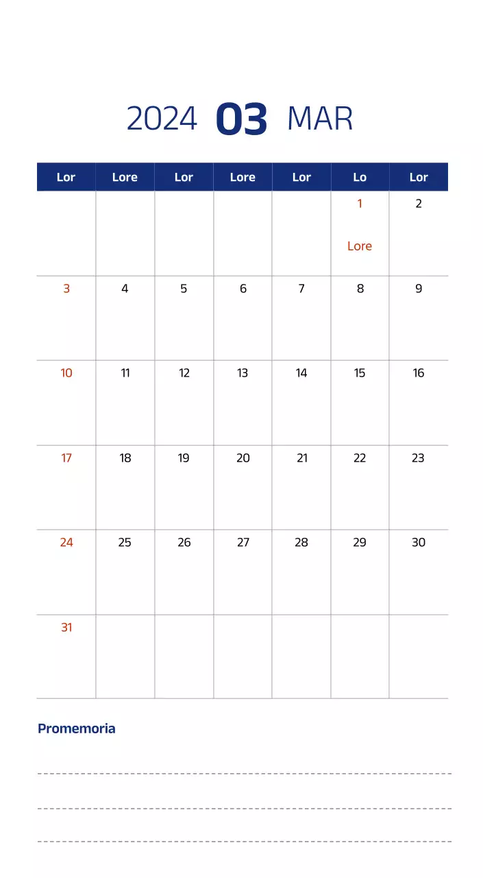 Calendario semplice con illustrazioni pulite in blu