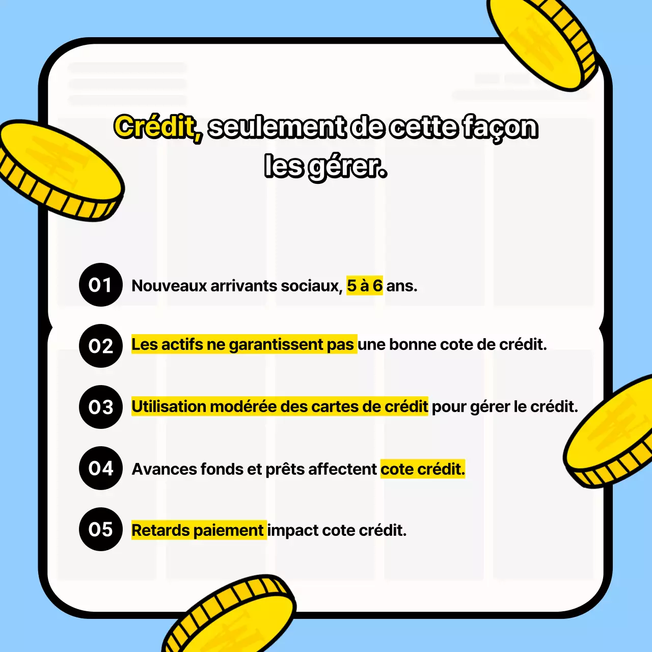 Matériel de formation à la gestion du crédit sur fond bleu clair