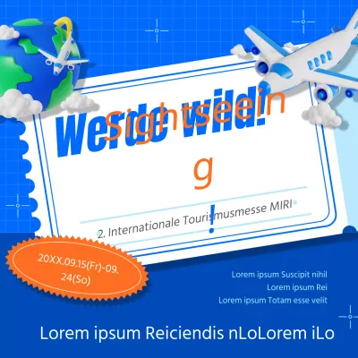 Förderung einer einfachen Tourismusmesse in Blau und Orange