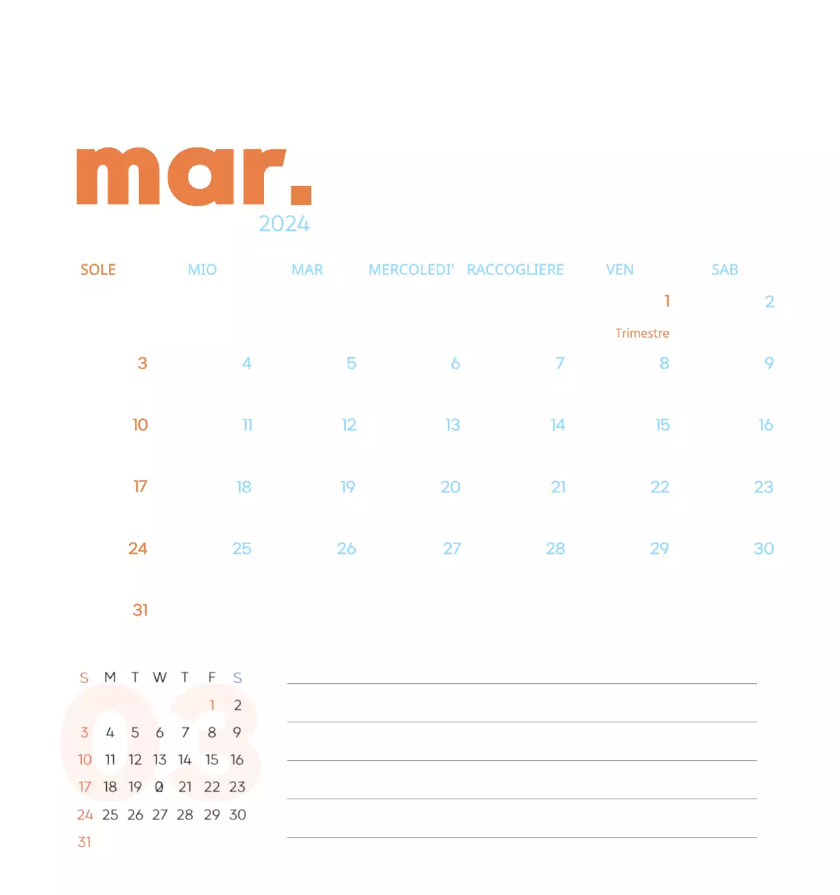 Calendario di lavoro con splendide illustrazioni