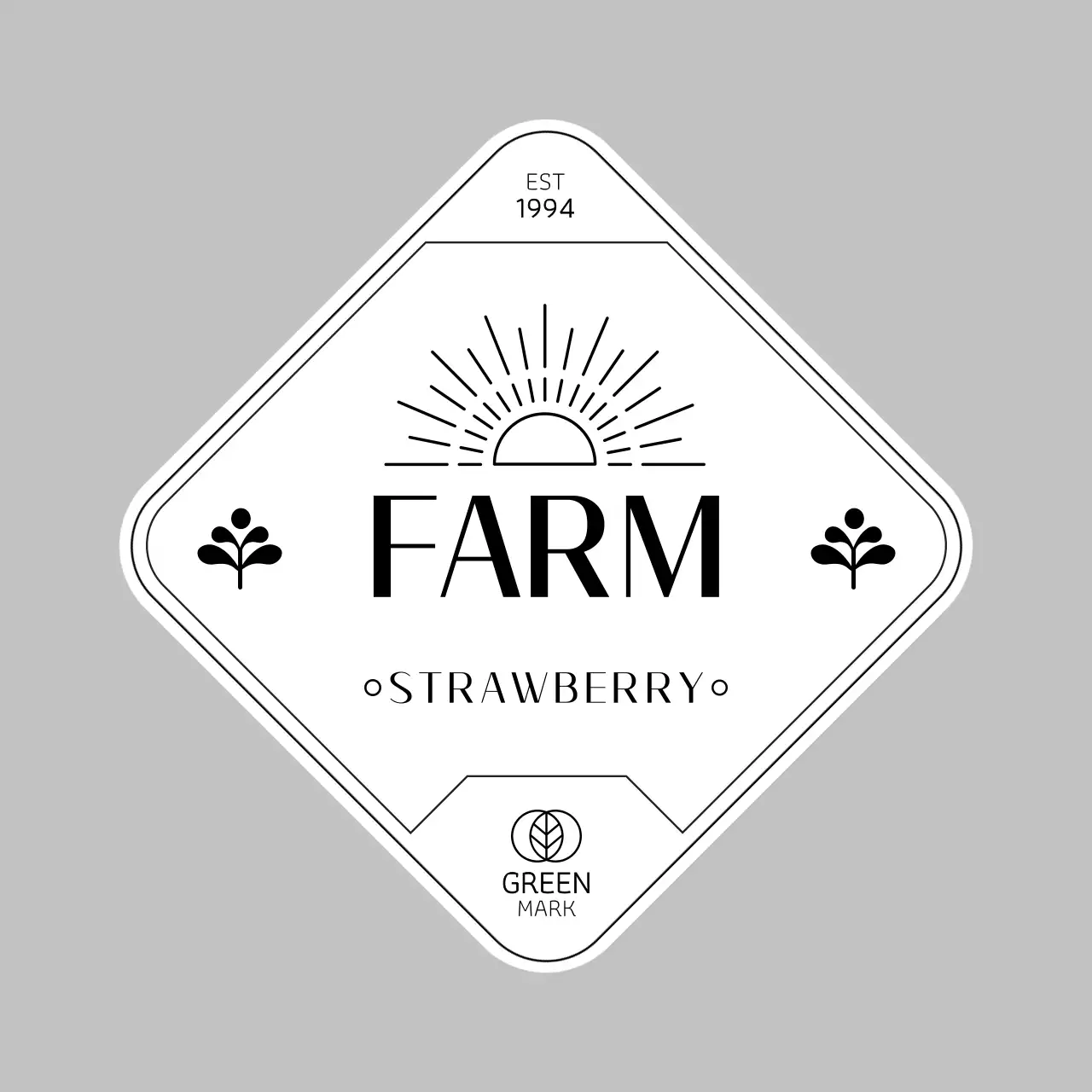 Stiker label stroberi pertanian ramah lingkungan berwarna hitam