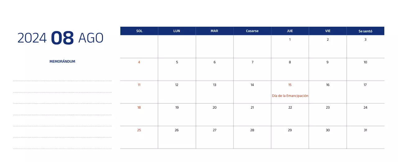Calendario sencillo con ilustraciones limpias en azul