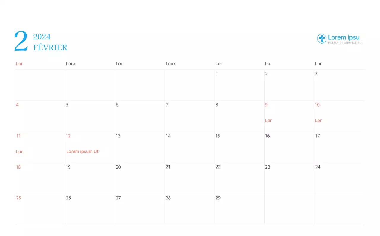 Calendrier d'église moderne bleu
