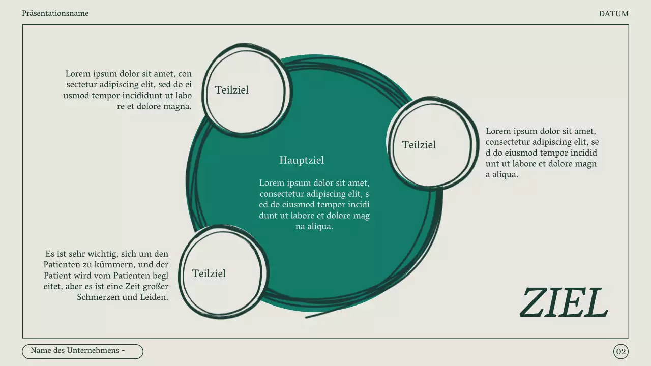 Minimalistisches Protokoll eines Marketing-Meetings in Grün und Beige