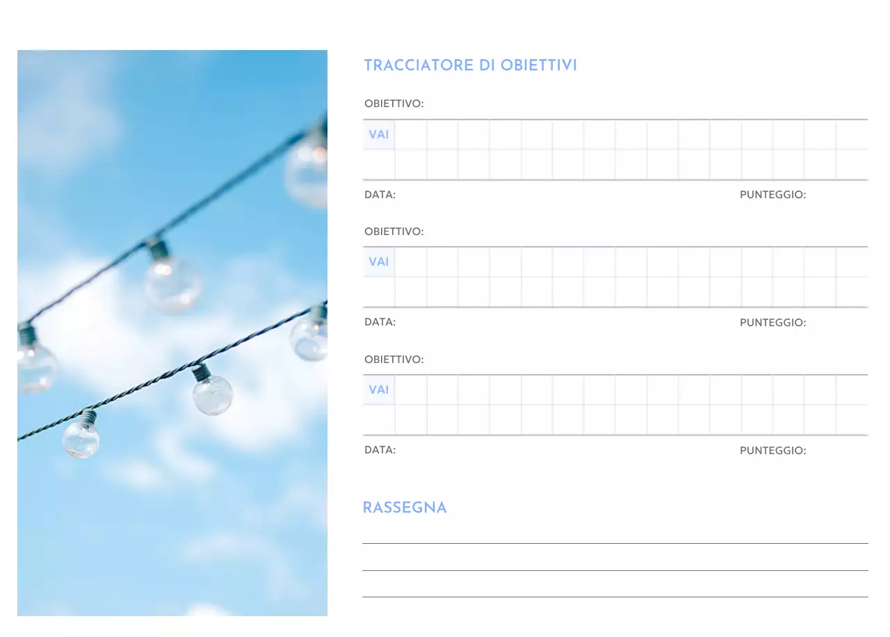 Calendario con tracker degli obiettivi con accenti blu
