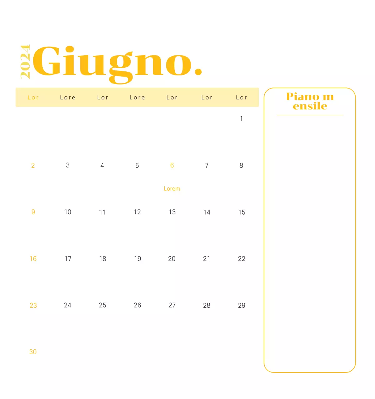 Calendario con illustrazioni giovanili su sfondo giallo e verde
