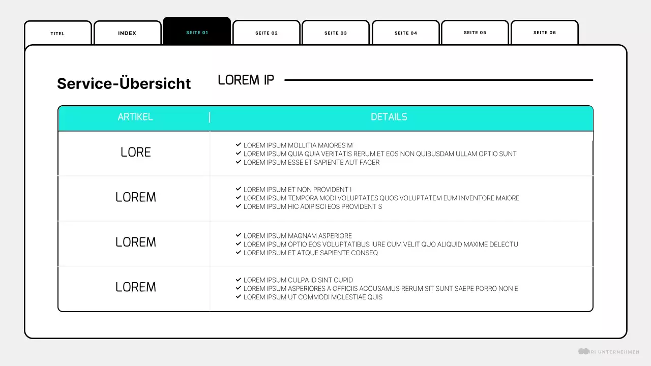 Eine einfache mintfarbene und weiße Webseite