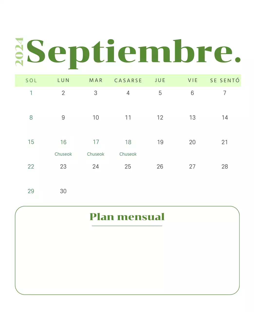 Calendario con ilustraciones juveniles sobre fondo amarillo y verde