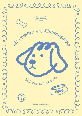 Portada de libro minimalista para el día a día del perro en amarillo y azul claro