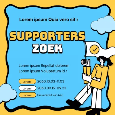 Een eenvoudige gele en lichtblauwe oproep voor supporters