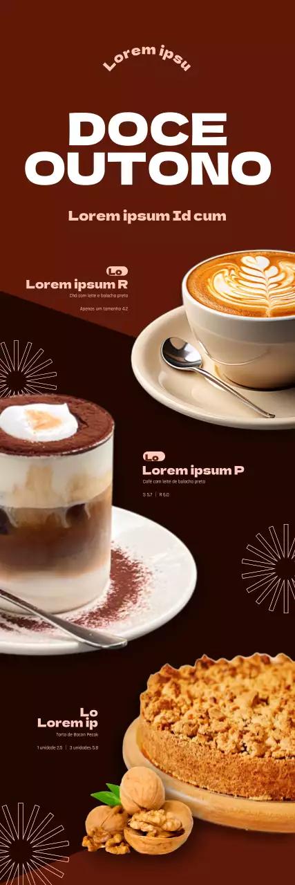 Apresentação de um novo menu de café outonal com um fundo castanho claro