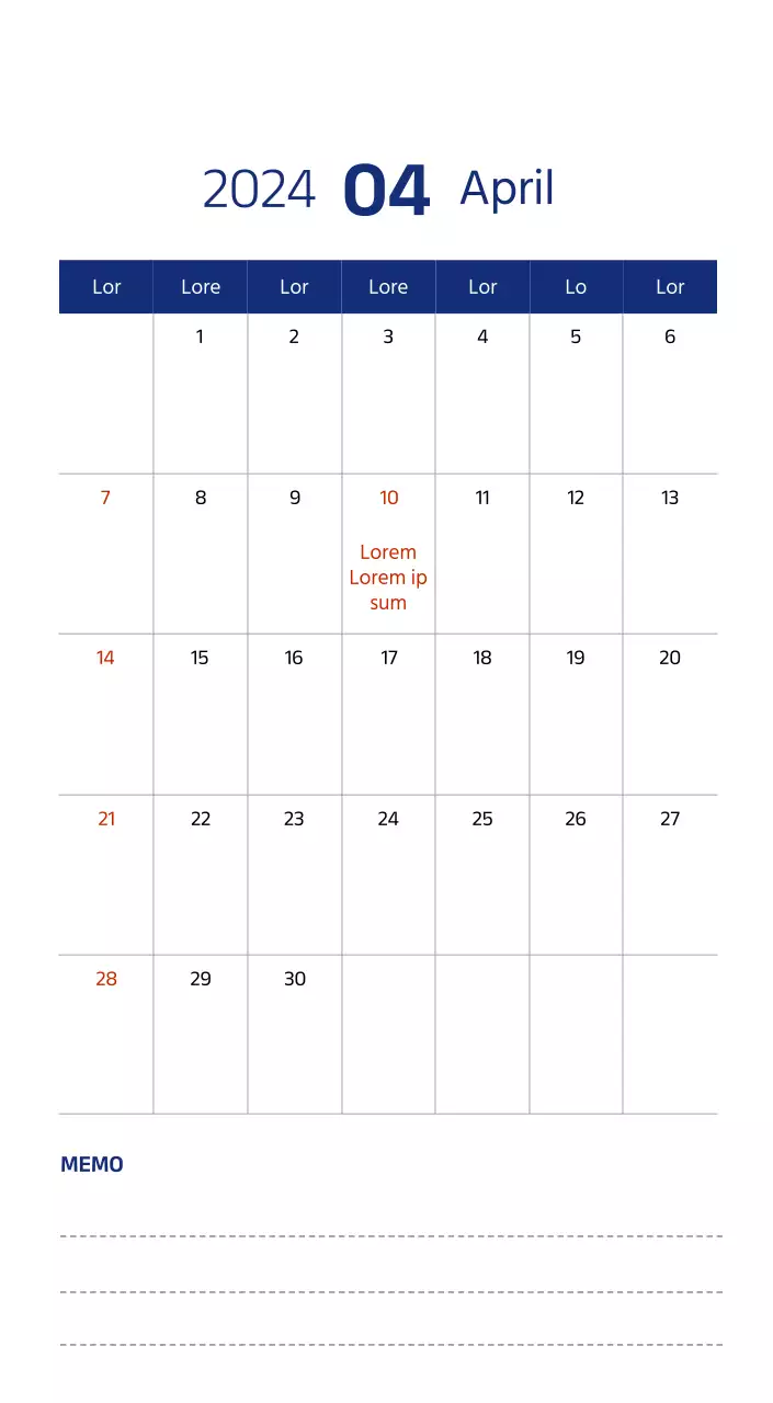 Eenvoudige kalender met strakke illustraties in blauw