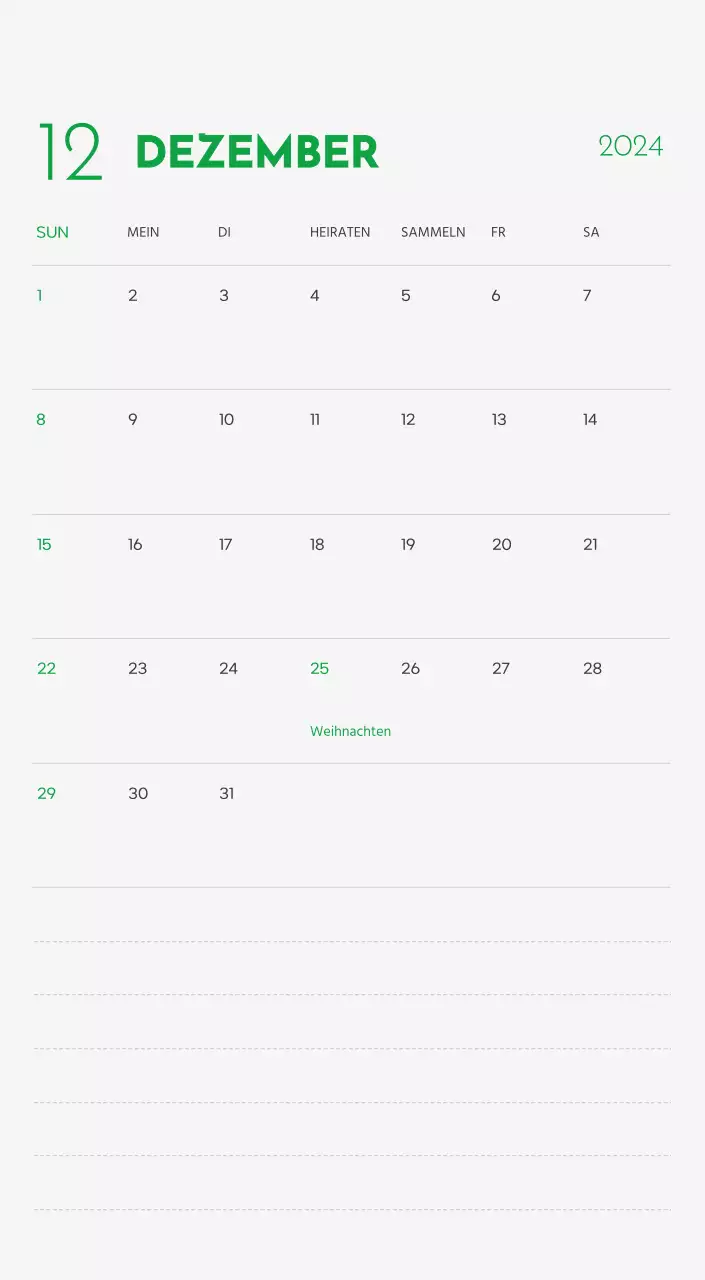 Ein Kalender mit einem Bild eines Welpen und einer niedlichen Botschaft in grünen Akzenten