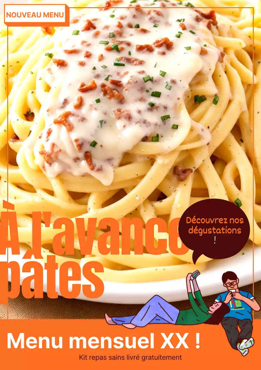 Publicité kitsch sur les pâtes orange et jaune