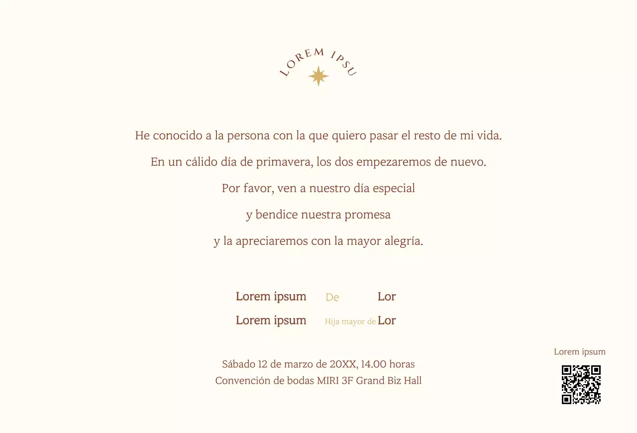 Invitación de boda de concepto sentimental con una estrella de color amarillo pálido y una ilustración de líneas