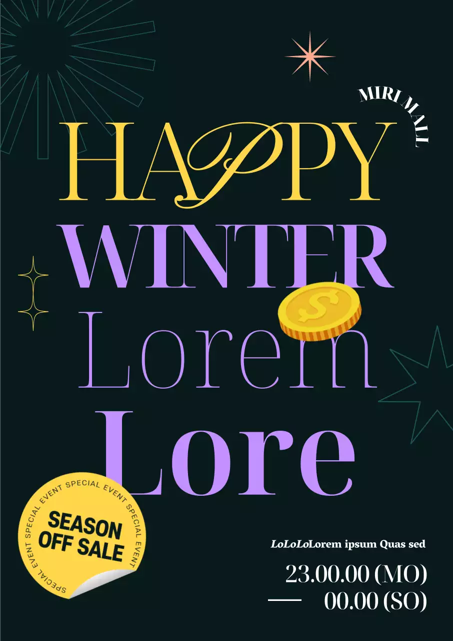 Elegantes Wochenangebot für die Wintersaison mit sauberem Layout und fetten, trendigen englischen Schriftarten und geometrischen Grafiken.