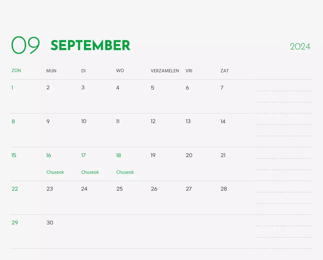 Een kalender met een afbeelding van een puppy en een schattige boodschap in groene accenten