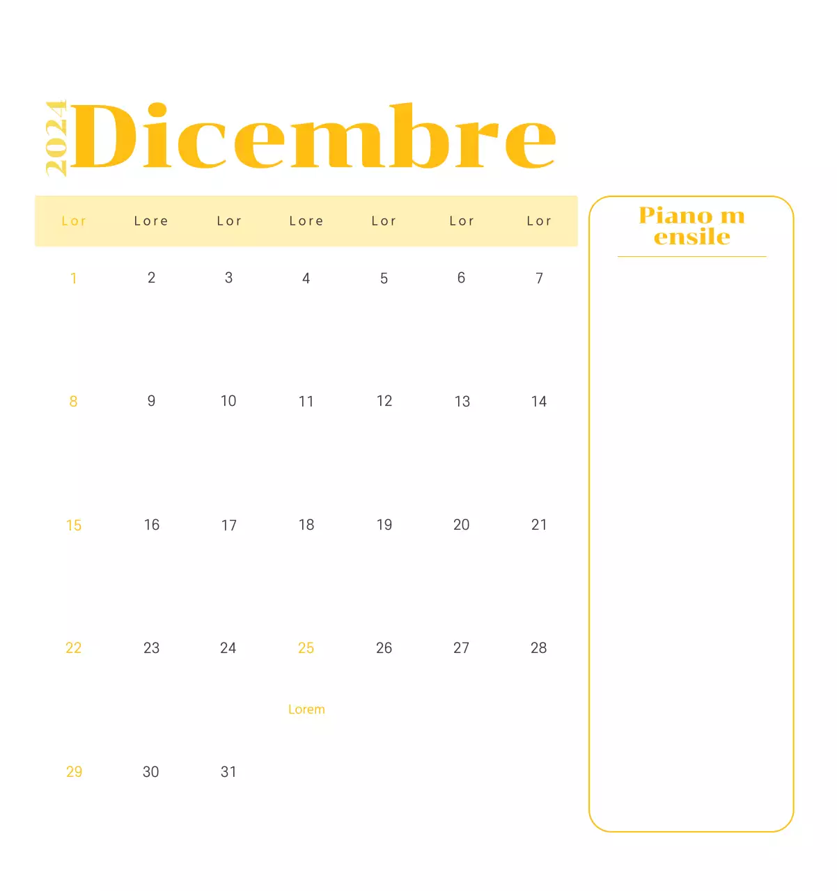 Calendario con illustrazioni giovanili su sfondo giallo e verde