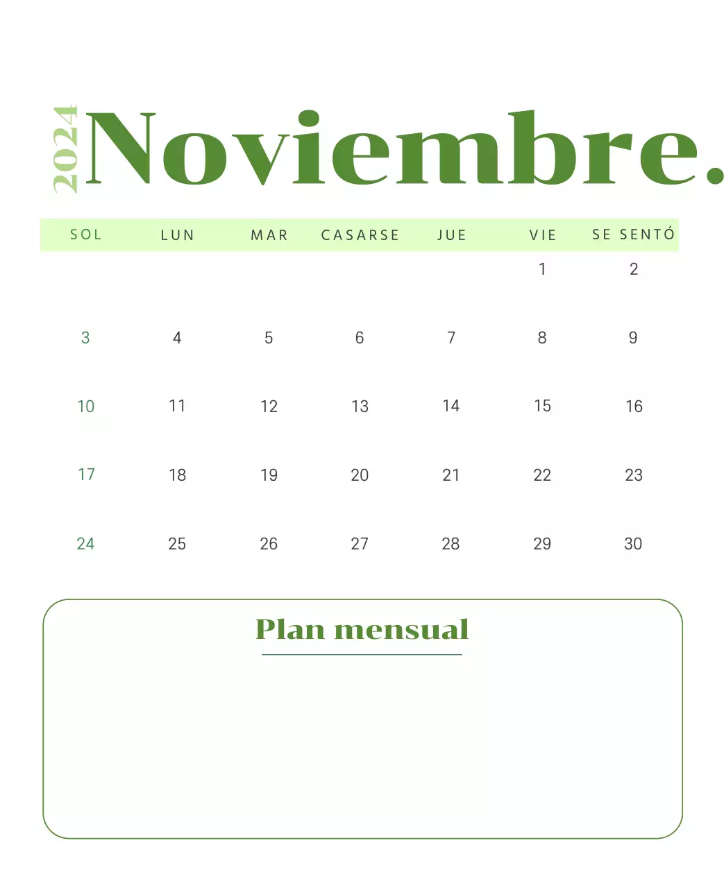 Calendario con ilustraciones juveniles sobre fondo amarillo y verde