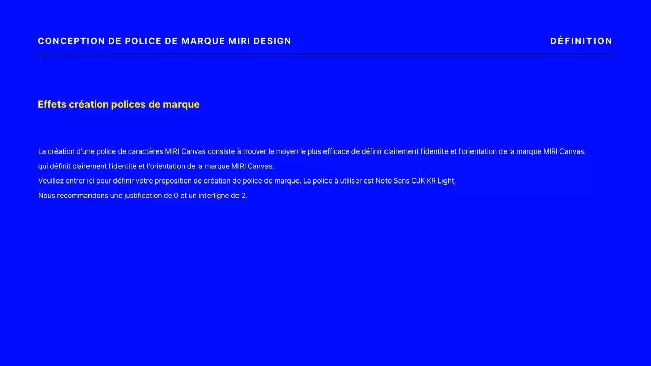 Une proposition de police de caractères simple en bleu.