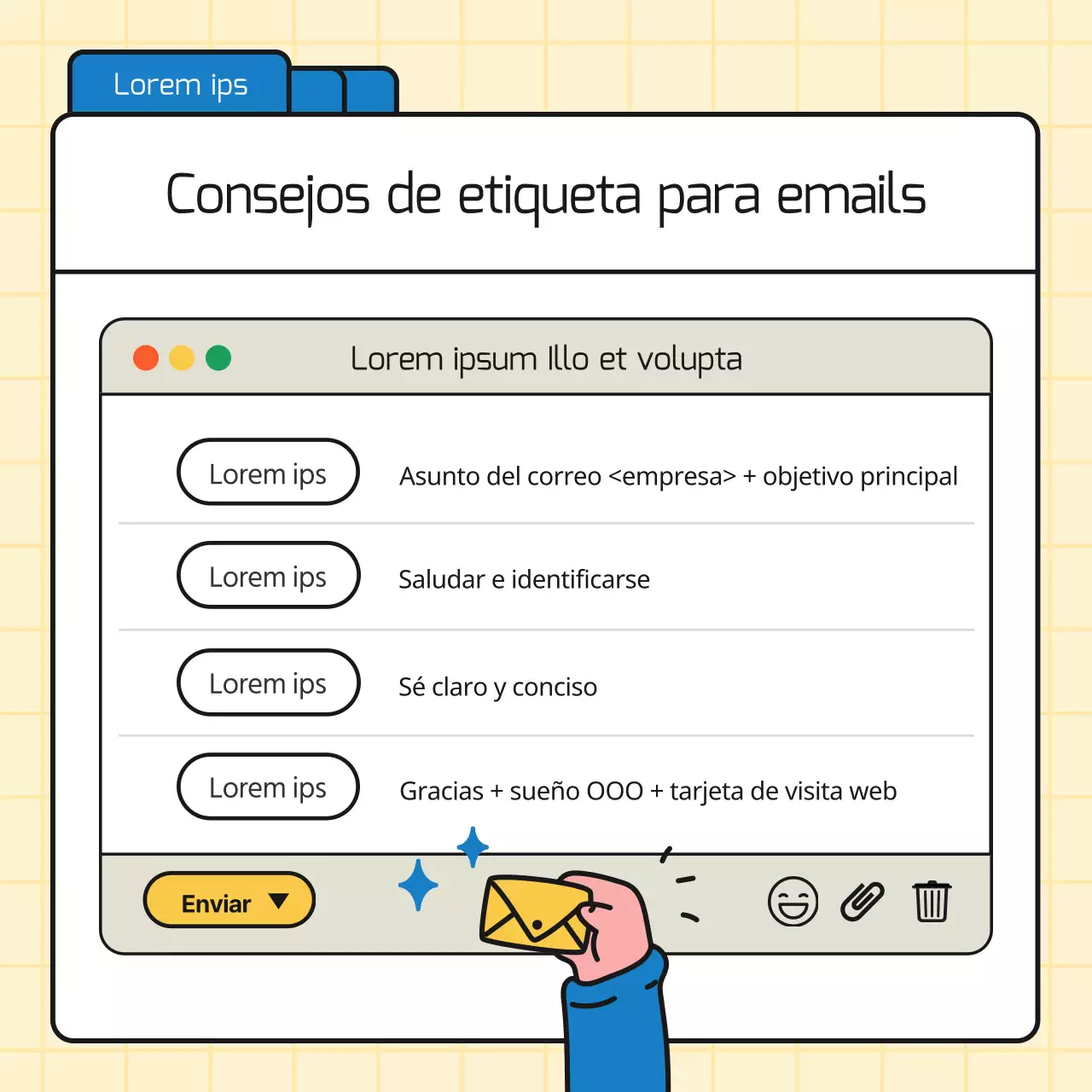 Promover consejos empresariales sencillos en azul y amarillo
